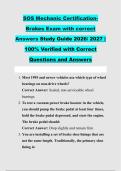SOS Mechanic Certification- &NewLine;Brakes Exam with correct &NewLine;Answers Study Guide 2026&sol; 2027 &vert; &NewLine;100&percnt; Verified with Correct &NewLine;Questions and Answers 