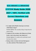 SOS BRAKE & BRAKING &NewLine;SYSTEM Study Guide 2026&sol; &NewLine;2027 &vert; 100&percnt; Verified with &NewLine;Correct Questions and &NewLine;Answers