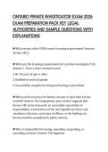 ONTARIO PRIVATE INVESTIGATOR EXAM 2026&NewLine;EXAM PREPARATION PACK KEY LEGAL&NewLine;AUTHORITIES AND SAMPLE QUESTIONS WITH&NewLine;EXPLANATIONS&NewLine;