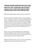 ONTARIO PRIVATE INVESTIGATOR EXAM 2026&NewLine;PRACTICE TEST QUESTIONS AND DETAILED&NewLine;SURVEILLANCE AND ETHICS BREAKDOWN&NewLine;