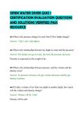 OPEN WATER DIVER QUIZ 1&NewLine;CERTIFICATION EVALUATION QUESTIONS&NewLine;AND SOLUTIONS VERIFIED PASS&NewLine;RESOURCE&NewLine;