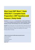 West Coast EMT Block 1 Exam &NewLine;2026&sol;2027 &vert; Complete Exam &NewLine;Preparation &vert; EMT Questions and &NewLine;Answers &vert; Study Guide