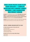 JAKES UNION PACIFIC EXAM STUDY &NewLine;GUIDE 2026&sol;2027 &mdash; COMPLETE &NewLine;QUESTIONS WITH VERIFIED CORRECT &NewLine;ANSWERS &vert;&vert; 100&percnt; GUARANTEED &NewLine;PASS NEWEST VERSION 