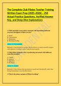 Club Pilates Written Final Exam & Practice Exam Study Guide 2025&sol;2026 &vert; 250 Actual Exam Questions with Verified Correct Answers & Detailed Rationales &lpar;Comprehensive Instructor Certification Edition&rpar;