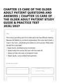 CHAPTER 15 CARE OF THE OLDER ADULT PATIENT QUESTIONS AND ANSWERS &vert; CHAPTER 15 CARE OF THE OLDER ADULT PATIENT STUDY GUIDE & PRACTICE TEST 2026&sol;2027
