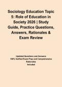 Sociology Education Topic 5&colon; Role of Education in Society 2026 &vert; Study Guide&comma; Practice Questions&comma; Answers&comma; Rationales & Exam Review