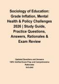 Sociology of Education&colon; Grade Inflation&comma; Mental Health & Policy Challenges 2026 &vert; Study Guide&comma; Practice Questions&comma; Answers&comma; Rationales & Exam Review