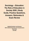 Sociology &ndash; Education&colon; The Role of Education in Society 2026 &vert; Study Guide&comma; Practice Questions&comma; Answers&comma; Rationales & Exam Review