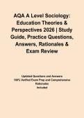 AQA A Level Sociology&colon; Education Theories & Perspectives 2026 &vert; Study Guide&comma; Practice Questions&comma; Answers&comma; Rationales & Exam Review