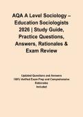 AQA A Level Sociology &ndash; Education Sociologists 2026 &vert; Study Guide&comma; Practice Questions&comma; Answers&comma; Rationales & Exam Review