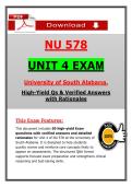 NU 578 Unit 4 Exam &lpar;2026&sol;2027&rpar; &vert; Advanced Nursing &vert; University of South Alabama &ndash; Actual Questions & Answers with Rationales &lpar;100&percnt; Verified&rpar;