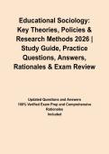 Educational Sociology&colon; Key Theories&comma; Policies & Research Methods 2026 &vert; Study Guide&comma; Practice Questions&comma; Answers&comma; Rationales & Exam Review&NewLine;&NewLine;