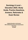 Sociology A Level &ndash; Education 2026 &vert; Study Guide&comma; Practice Questions&comma; Answers&comma; Rationales & Exam Review