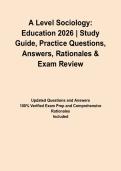 A Level Sociology&colon; Education 2026 &vert; Study Guide&comma; Practice Questions&comma; Answers&comma; Rationales & Exam Review
