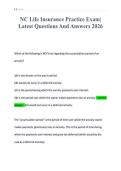 NC Life Insurance Practice Exam&vert;&NewLine;Latest Questions And Answers 2026