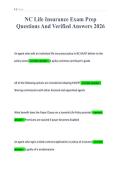 NC Life Insurance Exam Prep&NewLine;Questions And Verified Answers 2026&NewLine;