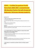 COHN &mdash; Certified Occupational Health &NewLine;Nurse Exam 2026&ndash;2027 &vert; Comprehensive &NewLine;100-Question Practice Test with Answers & &NewLine;Rationales&vert; Pdf Access Already Graded A&plus;&period; 