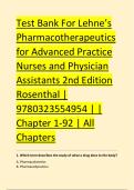Test Bank For Lehne&rsquo;s Pharmacotherapeutics for Advanced Practice Nurses and Physician Assistants 2nd Edition Rosenthal &vert; 9780323554954 &vert; &vert; Chapter 1-92 &vert; All Chapters