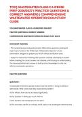 TCEQ WASTEWATER CLASS D LICENSE PREP 2026&sol;2027 &vert; PRACTICE QUESTIONS & CORRECT ANSWERS &vert; COMPREHENSIVE WASTEWATER OPERATOR EXAM STUDY GUIDE