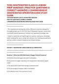 TCEQ WASTEWATER CLASS D LICENSE PREP 2026&sol;2027 &vert; PRACTICE QUESTIONS & CORRECT ANSWERS &vert; COMPREHENSIVE WASTEWATER OPERATOR EXAM STUDY GUIDE