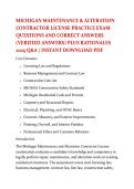 MICHIGAN MAINTENANCE & ALTERATION CONTRACTOR LICENSE PRACTICE EXAM QUESTIONS AND CORRECT ANSWERS &lpar;VERIFIED ANSWERS&rpar; PLUS RATIONALES 2025 Q&A &vert; INSTANT DOWNLOAD PDF