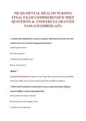 NR 326 MENTAL HEALTH NURSING&NewLine;FINAL EXAM COMPREHENSIVE PREP&NewLine;QUESTIONS & ANSWERS GUARANTEE&NewLine;PASS &lpar;CHAMBERLAIN&rpar;