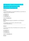 AP Physics 1 Unit 1 Practice Exam Questions and Answers with Rationales Top Rated A&plus;