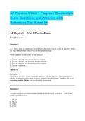 AP Physics 1 Unit 1 Progress Check&ndash;style Exam Questions and Answers with Rationales Top Rated