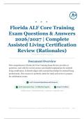 Florida ALF Core Training Exam 55&plus; Questions & Answers 2026&sol;2027 &vert; Complete Assisted Living Certification Review &lpar;Rationales&rpar;