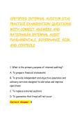 CERTIFIED INTERNAL AUDITOR &lpar;CIA&rpar; &NewLine;PRACTICE EXAMINATION QUESTIONS &NewLine;WITH CORRECT ANSWERS AND &NewLine;RATIONALES INTERNAL AUDIT &NewLine;FUNDAMENTALS&comma; GOVERNANCE&comma; RISK&comma; &NewLine;AND CONTROLS 