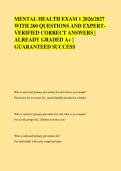 MENTAL HEALTH EXAM 1 2026&sol;2027 &NewLine;WITH 260 QUESTIONS AND EXPERT&NewLine;VERIFIED CORRECT ANSWERS &vert; &NewLine;ALREADY GRADED A&plus; &vert; &NewLine;GUARANTEED SUCCESS