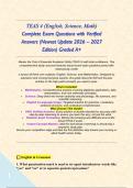 TEAS 4 &lpar;English&comma; Science&comma; Math&rpar; Complete Exam Questions with Verified Answers &lpar;Newest Update 2026 &ndash; 2027 Edition&rpar; Graded A&plus;&NewLine;