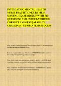 PSYCHIATRIC MENTAL HEALTH &NewLine;NURSE PRACTITIONER REVIEW &NewLine;MANUAL EXAM 2026&sol;2027 WITH 540 &NewLine;QUESTIONS AND EXPERT-VERIFIED &NewLine;CORRECT ANSWERS &vert; ALREADY &NewLine;GRADED A&plus; &vert; GUARANTEED SUCCESS