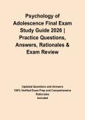 Psychology of Adolescence Final Exam Study Guide 2026 &vert; Practice Questions&comma; Answers&comma; Rationales & Exam Review&NewLine;&NewLine;