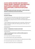 CA-NV AWWA WATER USE EFFICIENCY &lpar;WUE&rpar; GRADE 1 2026&sol;2027 &vert; 200 PRACTICE QUESTIONS & ANSWERS &vert; DETAILED EXPLANATIONS &vert; CERTIFICATION EXAM PREP