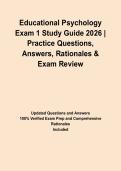 Educational Psychology Exam 1 Study Guide 2026 &vert; Practice Questions&comma; Answers&comma; Rationales & Exam Review