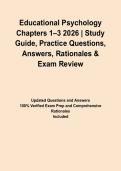 Educational Psychology Chapters 1&ndash;3 2026 &vert; Study Guide&comma; Practice Questions&comma; Answers&comma; Rationales & Exam Review