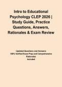 Intro to Educational Psychology CLEP 2026 &vert; Study Guide&comma; Practice Questions&comma; Answers&comma; Rationales & Exam Review&NewLine;&NewLine;