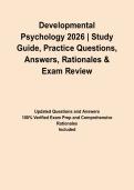Developmental Psychology 2026 &vert; Study Guide&comma; Practice Questions&comma; Answers&comma; Rationales & Exam Review