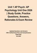 Unit 1 AP Psych&colon; AP Psychology Unit One 2026 &vert; Study Guide&comma; Practice Questions&comma; Answers&comma; Rationales & Exam Review&NewLine;&NewLine;