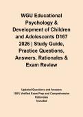 WGU Educational Psychology & Development of Children and Adolescents D167 2026 &vert; Study Guide&comma; Practice Questions&comma; Answers&comma; Rationales & Exam Review&NewLine;&NewLine;