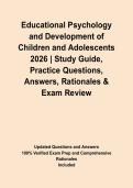 Educational Psychology and Development of Children&sol;Adolescents 2026 &vert; Study Guide&comma; Practice Questions&comma; Answers&comma; Rationales & Exam Review&NewLine;&NewLine;