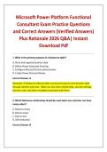 Microsoft Power Platform Functional Consultant Exam Practice Questions and Correct Answers &lpar;Verified Answers&rpar; Plus Rationale 2026 Q&A&vert; Instant Download Pdf