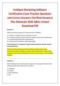 HubSpot Marketing Software Certification Exam Practice Questions and Correct Answers &lpar;Verified Answers&rpar; Plus Rationale 2026 Q&A&vert; Instant Download Pdf