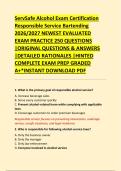 ServSafe Alcohol Exam Certification &NewLine;Responsible Service Bartending &NewLine;2026&sol;2027 NEWEST EVALUATED &NewLine;EXAM PRACTICE 250 QUESTIONS &NewLine;&vert;ORIGINAL QUESTIONS & ANSWERS &NewLine;&vert;DETAILED RATIONALES &vert;HINTED &NewLine;COMPLETE EXAM PREP GRADED &NewLine;A&plus;&ast;INSTANT DOWNLOAD PDF