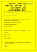 ABRAMS CLINICAL &NewLine;DRUG CH&period; 1 AND 2 EXAM &NewLine;QUESTIONS AND &NewLine;ANSWERS 2026 - 2027