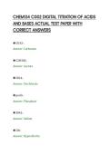 CHEM134 C002 DIGITAL TITRATION OF ACIDS&NewLine;AND BASES ACTUAL TEST PAPER WITH&NewLine;CORRECT ANSWERS&NewLine;