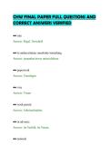 CHW FINAL PAPER FULL QUESTIONS AND&NewLine;CORRECT ANSWERS VERIFIED