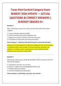 Texas Pest Control Category Exam NEWEST 2026 UPDATE &mdash; ACTUAL QUESTIONS & CORRECT ANSWERS &vert; ALREADY GRADED A&plus;