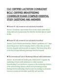 CLC CERTIFIED LACTATION CONSULTANT&NewLine;IBCLC CERTIFIED BREASTFEEDING&NewLine;COUNSELOR EXAMS COMPILED ESSENTIAL&NewLine;STUDY QUESTIONS AND ANSWERS&NewLine;